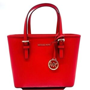 Michael Kors Jet Set Travel Extra-Small Top Zip Tote Bag Red/Gold (NWT)